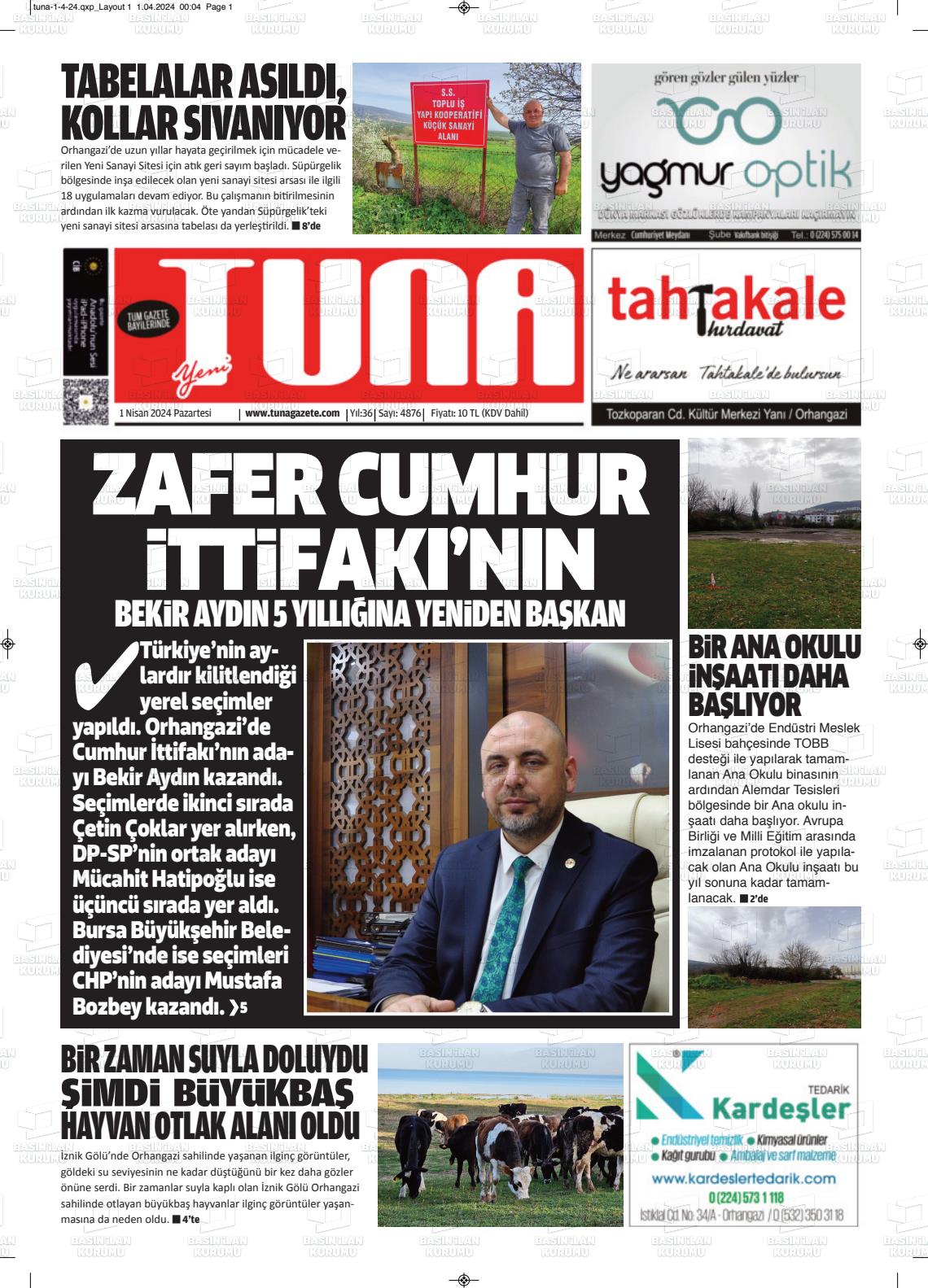 01 Nisan 2024 Tuna Gazete Manşeti