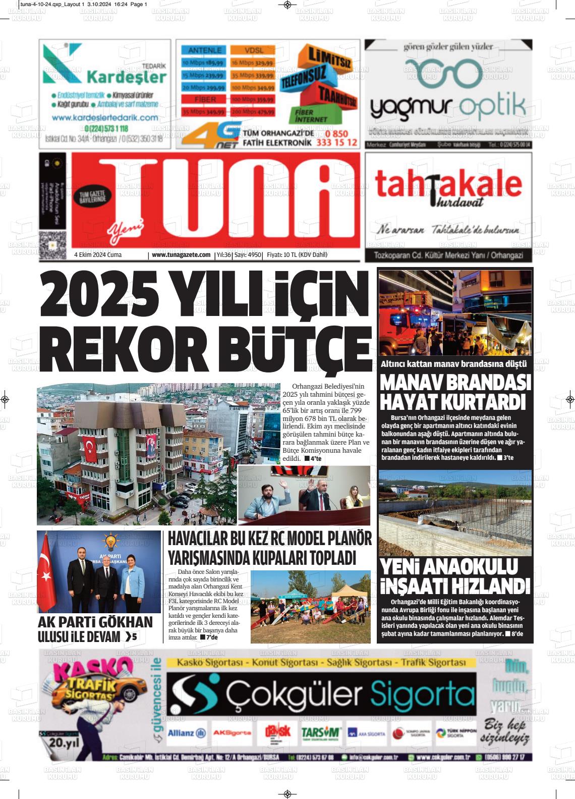 04 Ekim 2024 Tuna Gazete Manşeti