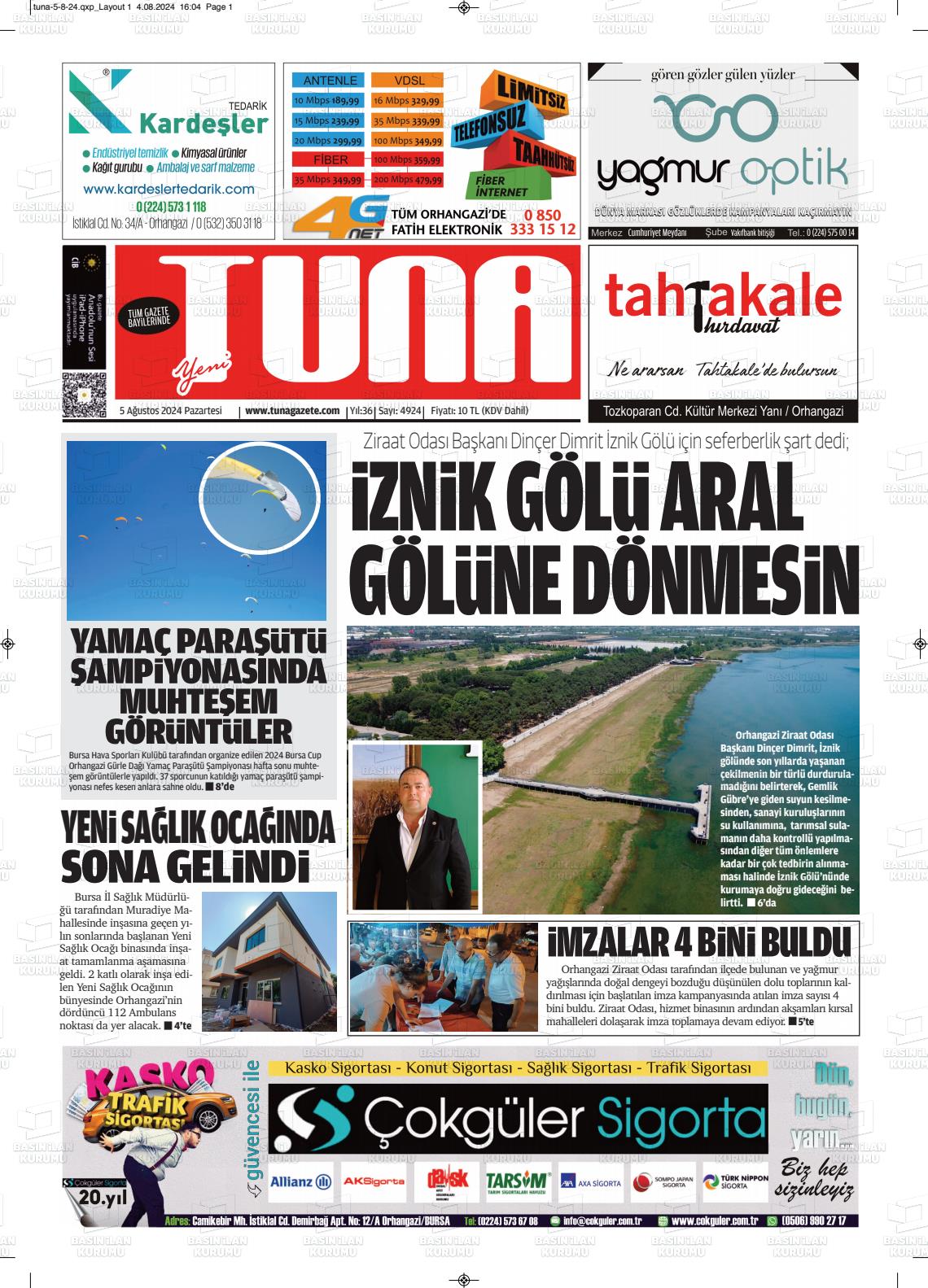 05 Ağustos 2024 Tuna Gazete Manşeti