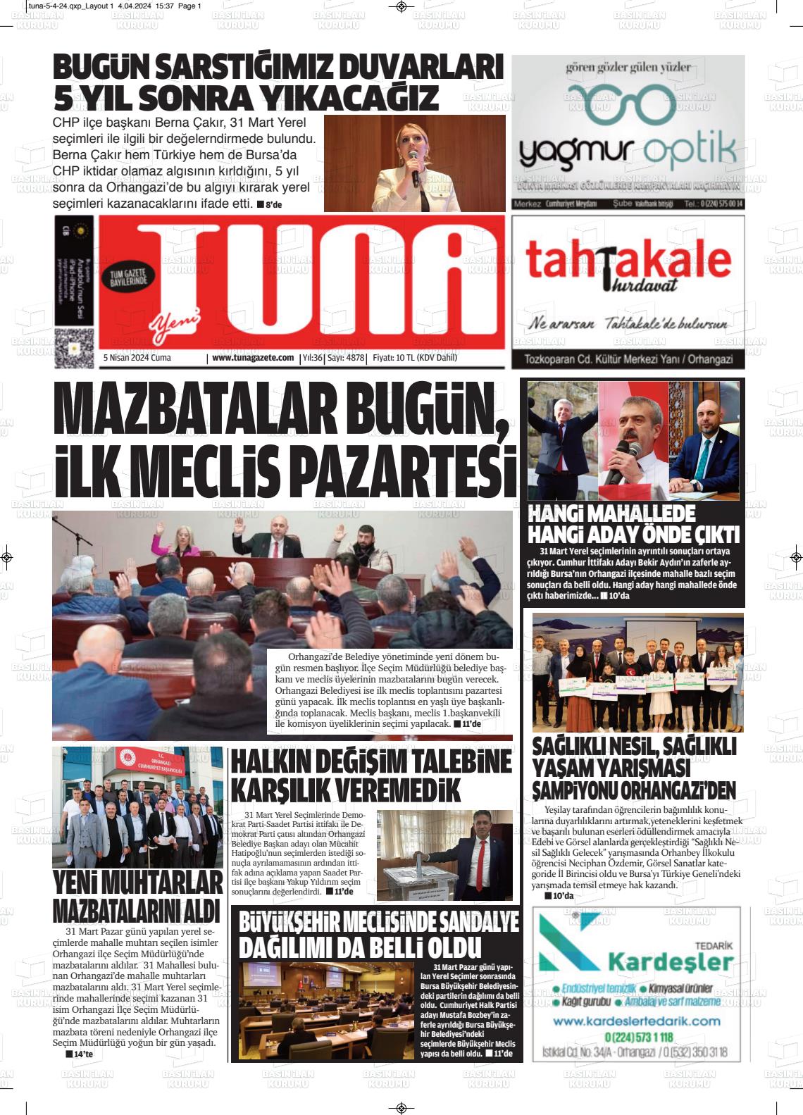 05 Nisan 2024 Tuna Gazete Manşeti