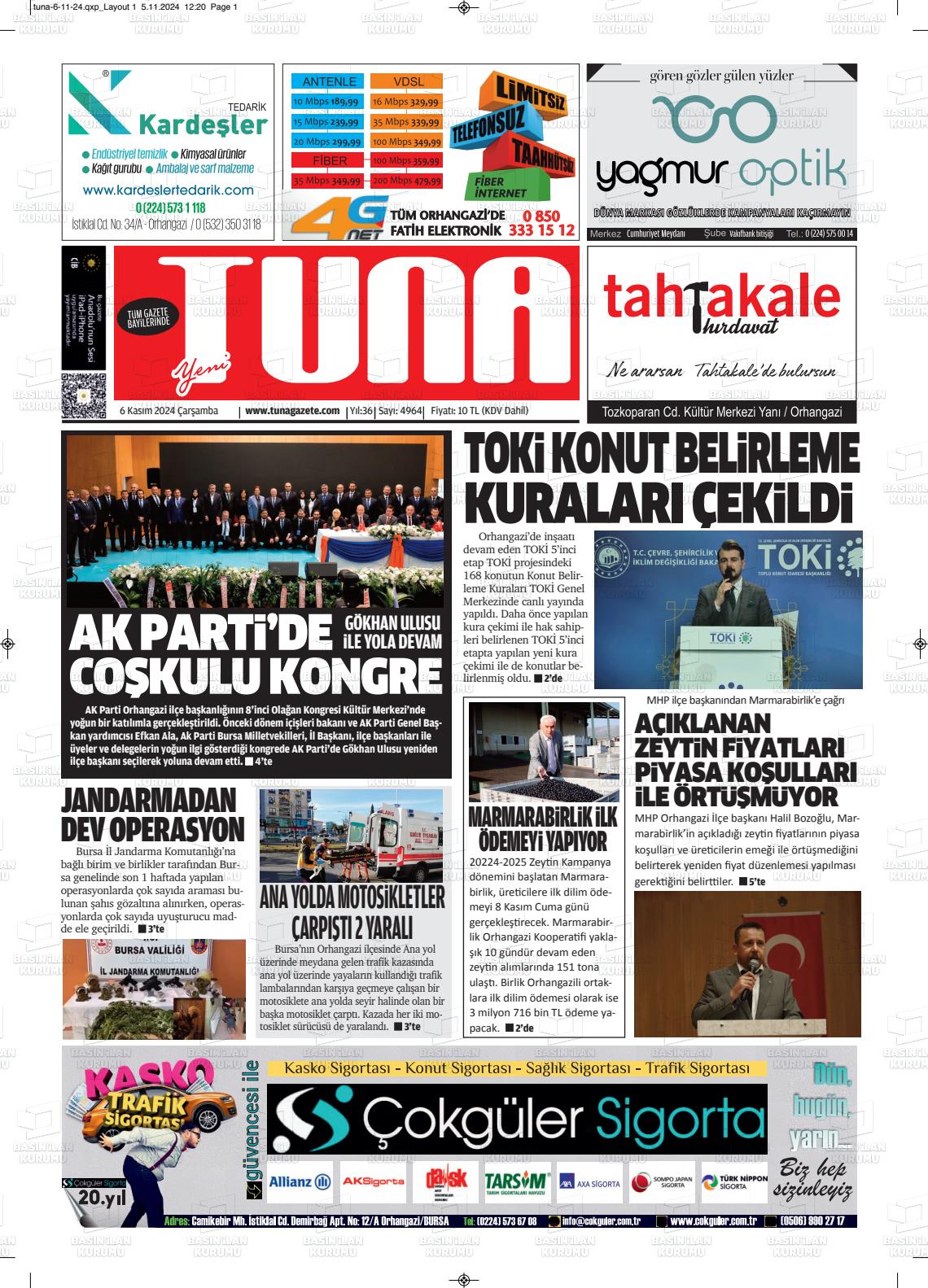 06 Kasım 2024 Tuna Gazete Manşeti