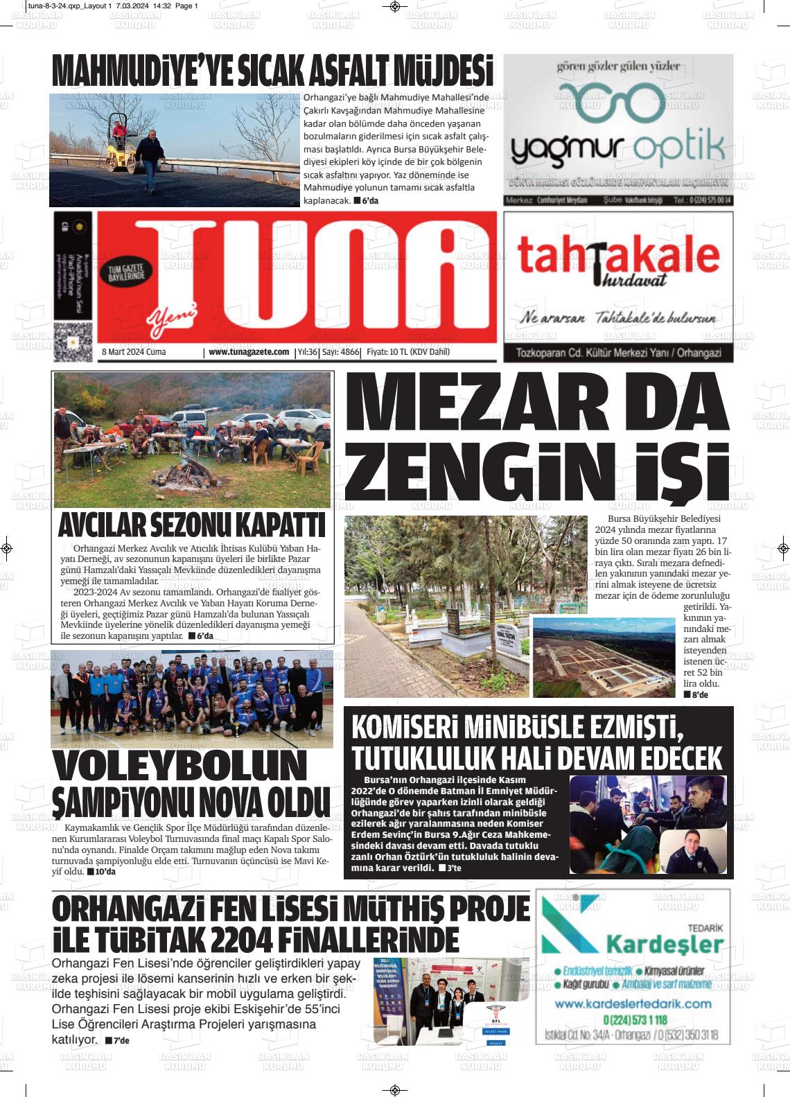 08 Mart 2024 Tuna Gazete Manşeti