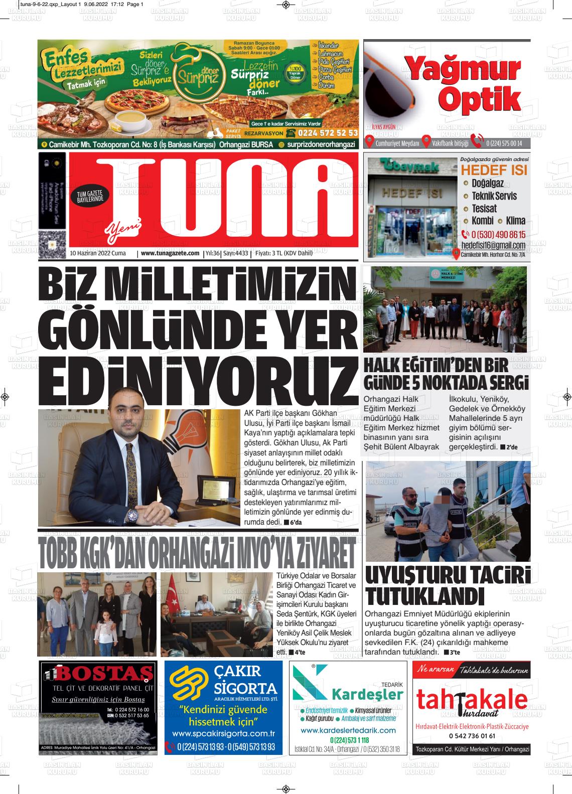 10 Haziran 2022 Tuna Gazete Manşeti