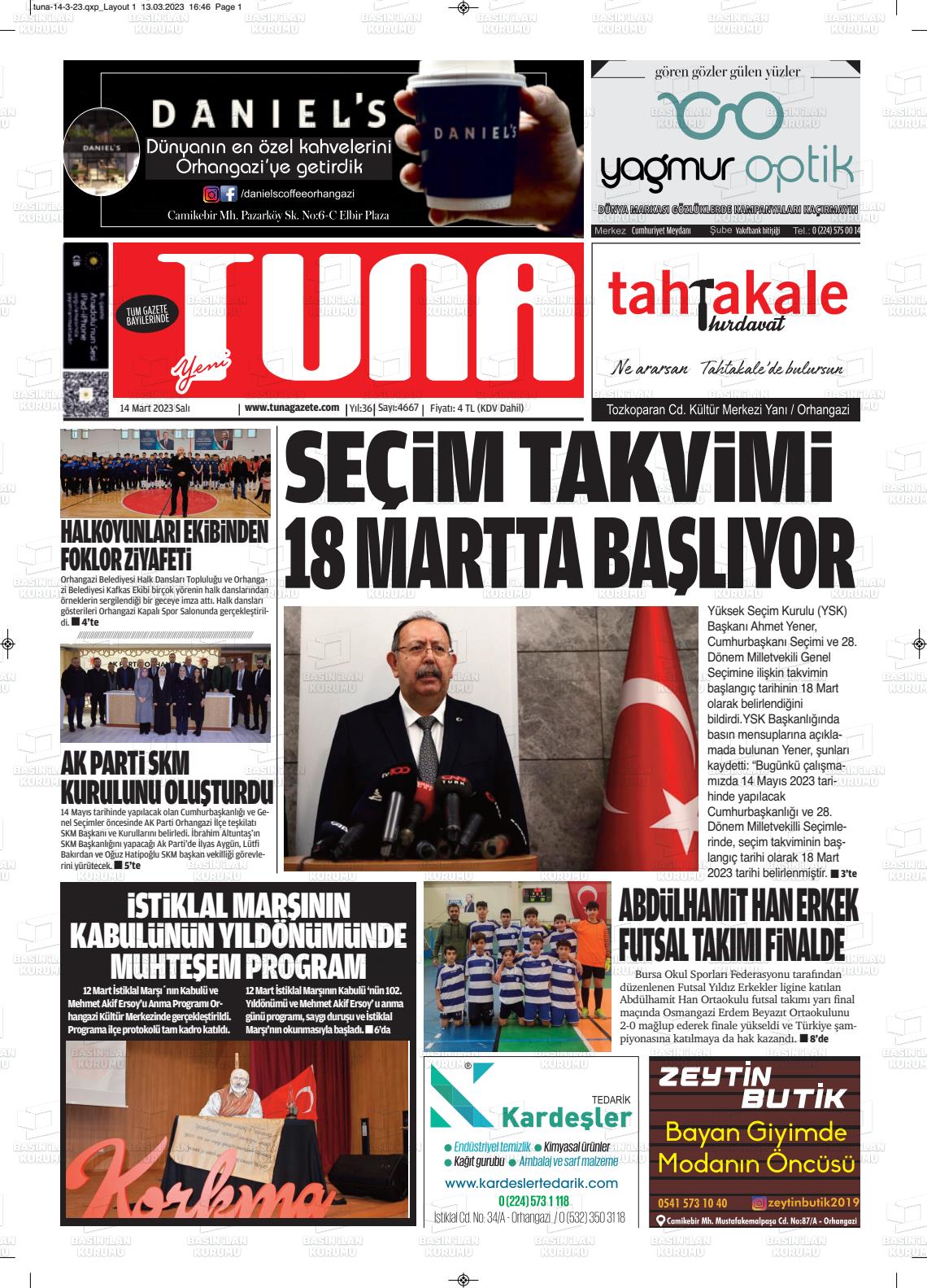 14 Mart 2023 Tuna Gazete Manşeti