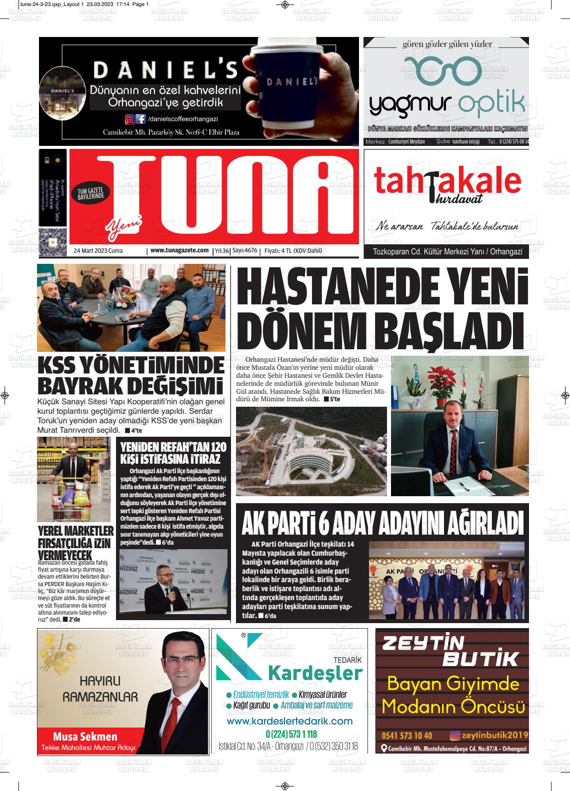 24 Mart 2023 Tuna Gazete Manşeti