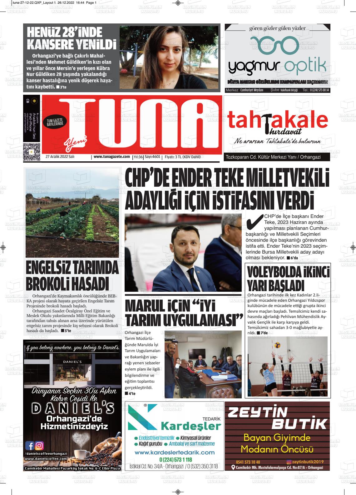 24 Şubat 2023 Tuna Gazete Manşeti