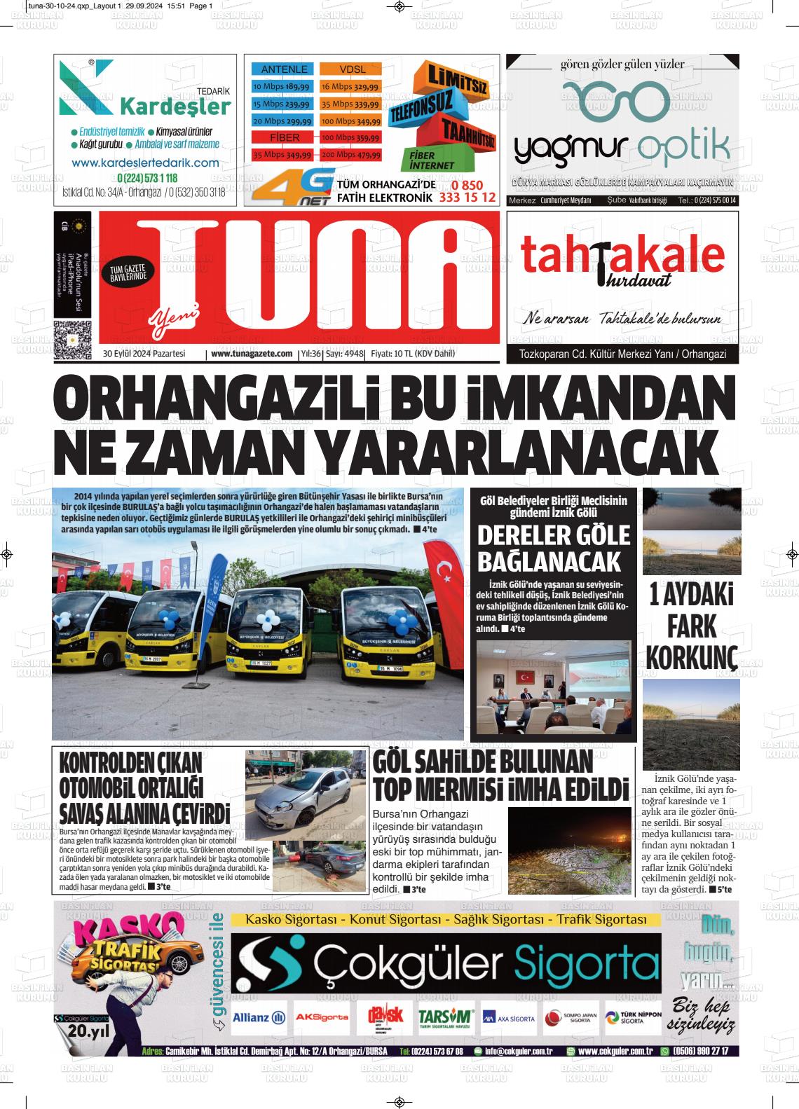 30 Eylül 2024 Tuna Gazete Manşeti