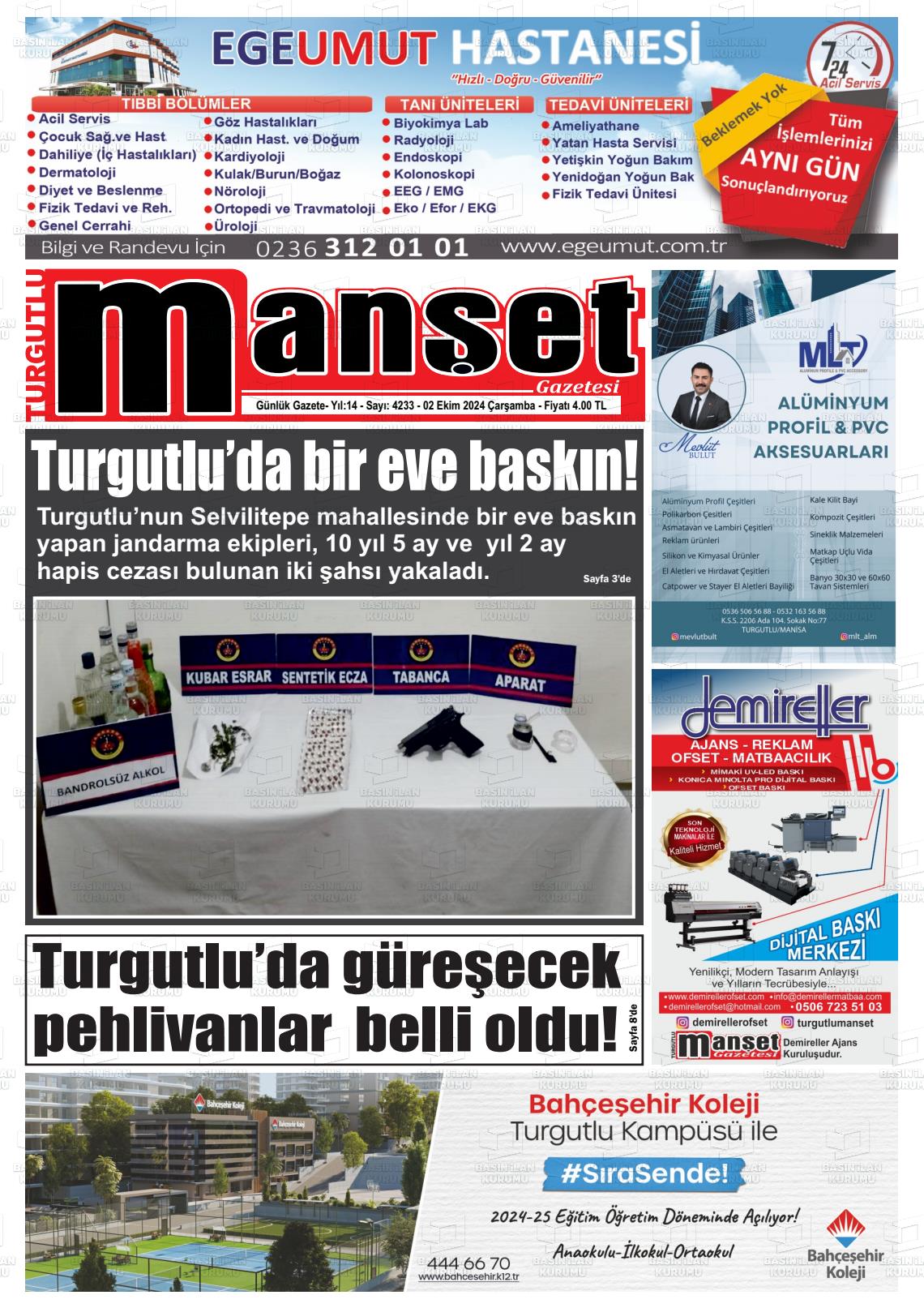 02 Ekim 2024 Turgutlu Manşet Gazete Manşeti