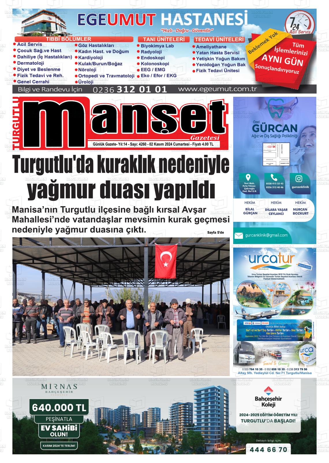 02 Kasım 2024 Turgutlu Manşet Gazete Manşeti