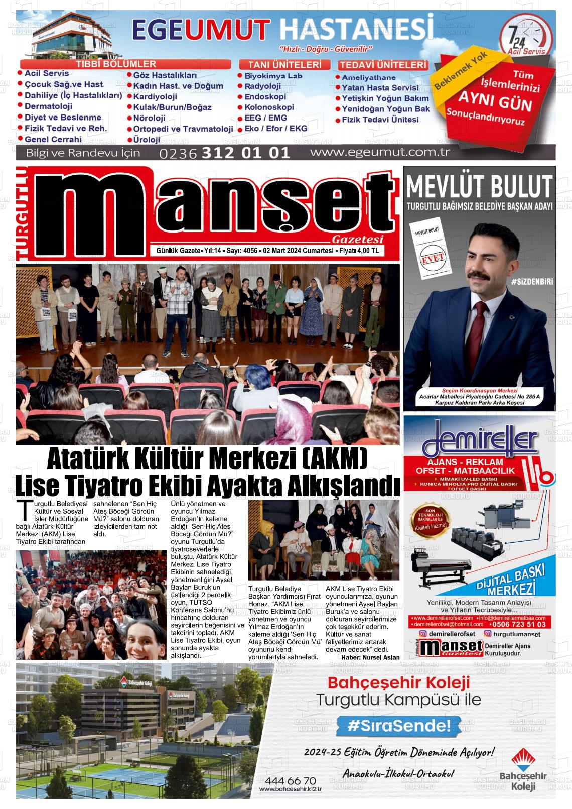 02 Mart 2024 Turgutlu Manşet Gazete Manşeti