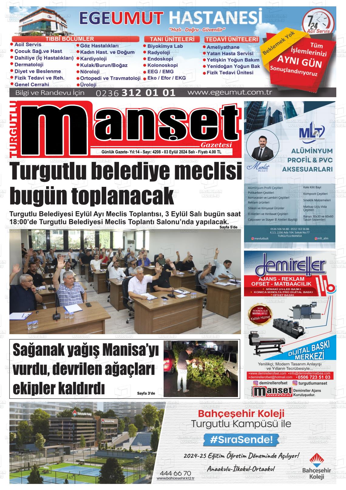 03 Eylül 2024 Turgutlu Manşet Gazete Manşeti