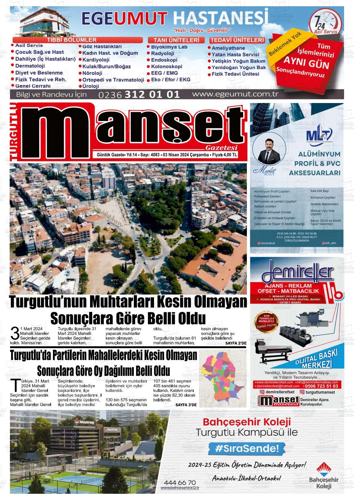 03 Nisan 2024 Turgutlu Manşet Gazete Manşeti