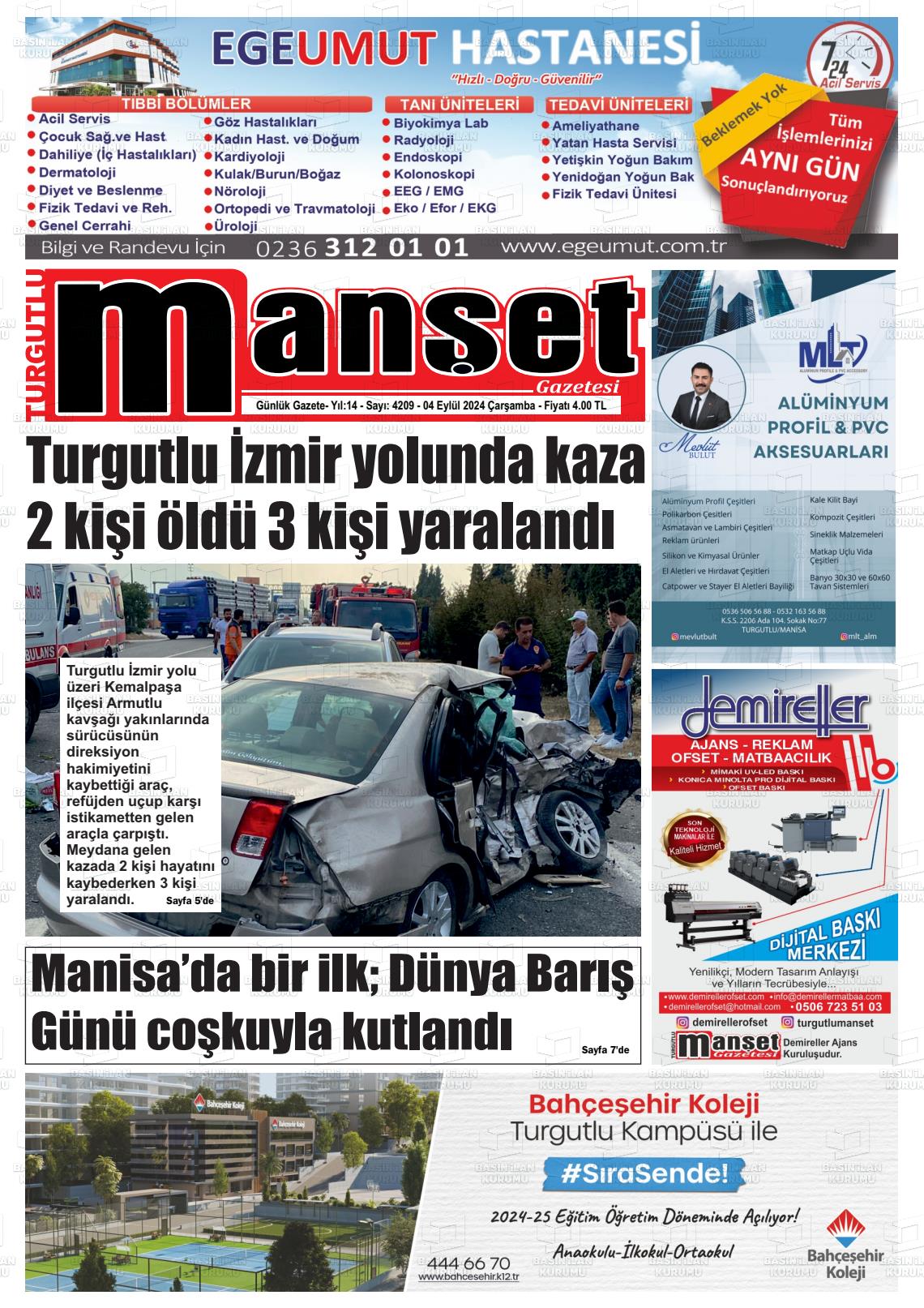 04 Eylül 2024 Turgutlu Manşet Gazete Manşeti