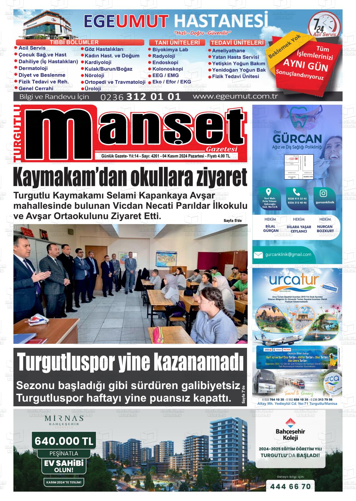 04 Kasım 2024 Turgutlu Manşet Gazete Manşeti