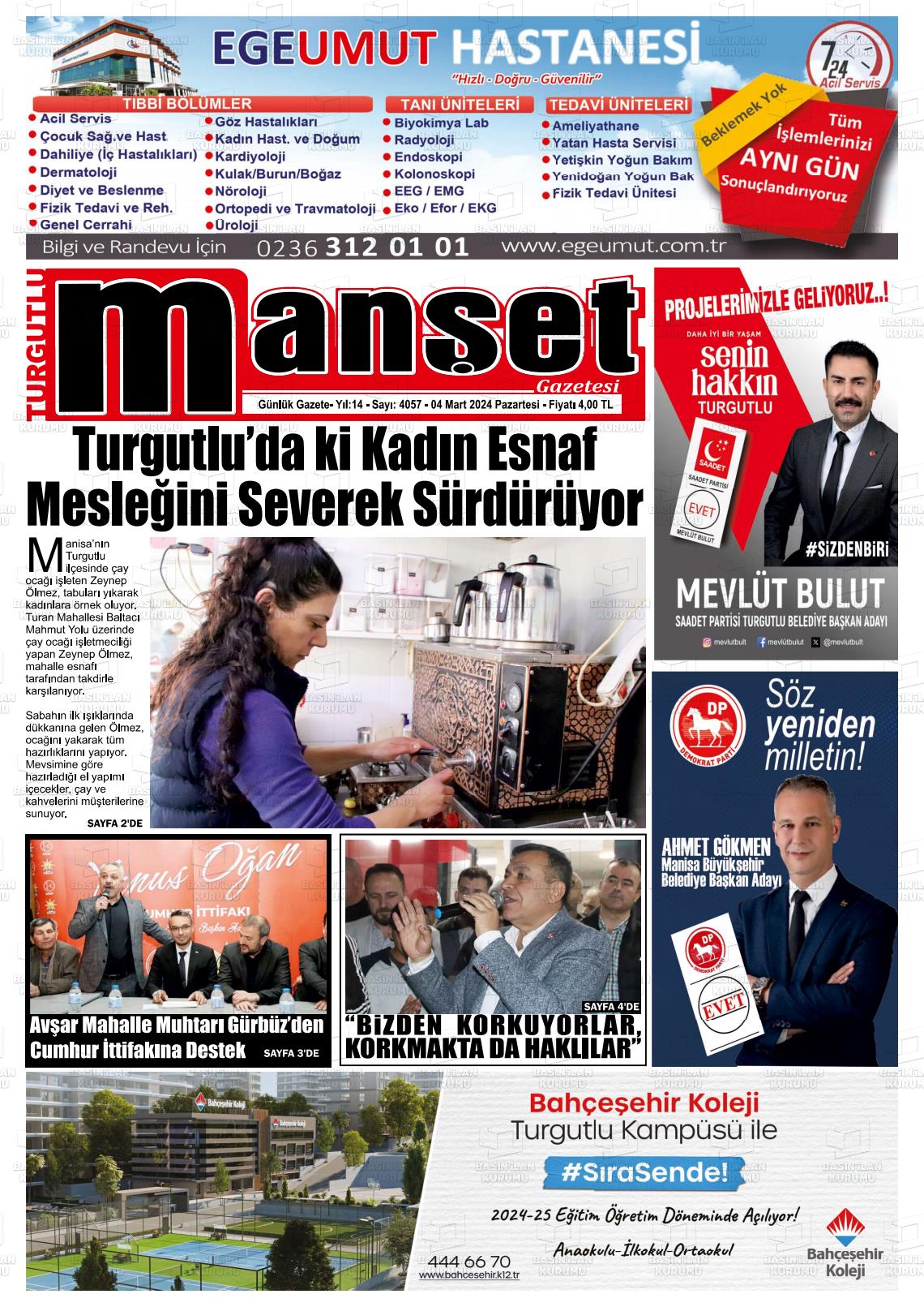 04 Mart 2024 Turgutlu Manşet Gazete Manşeti