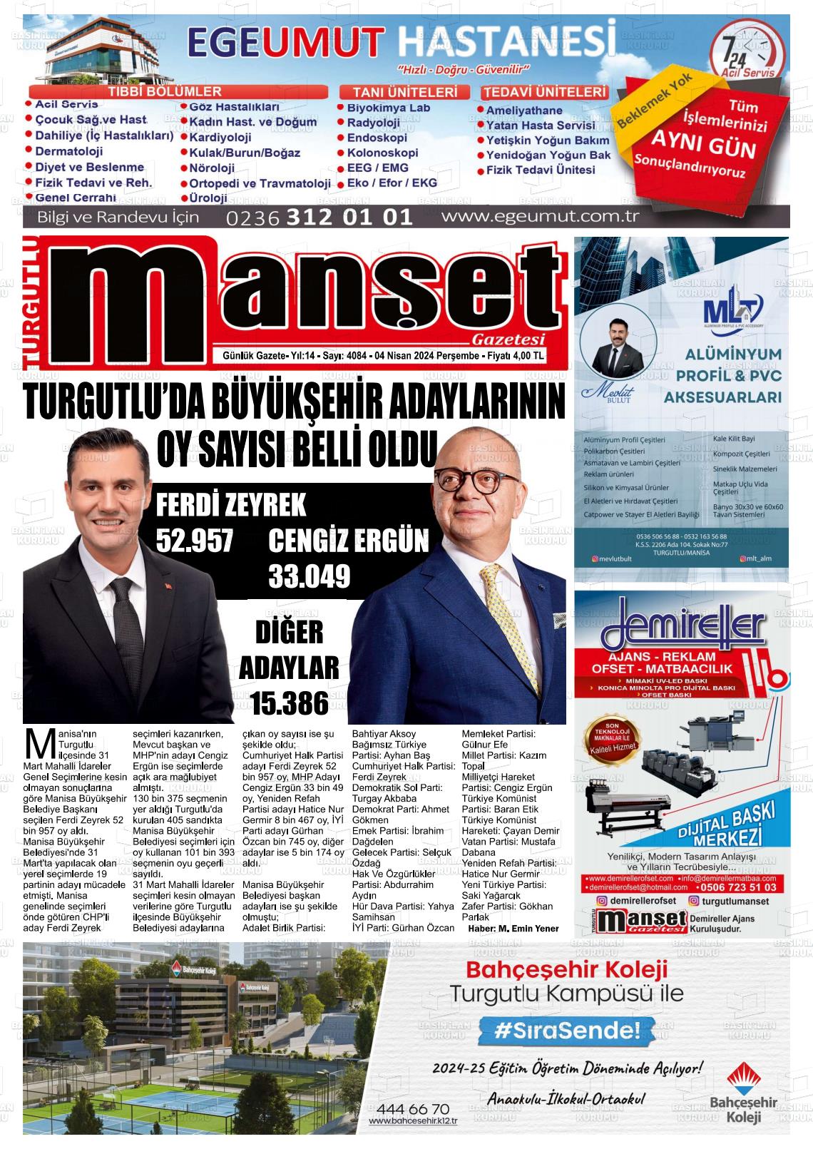 04 Nisan 2024 Turgutlu Manşet Gazete Manşeti