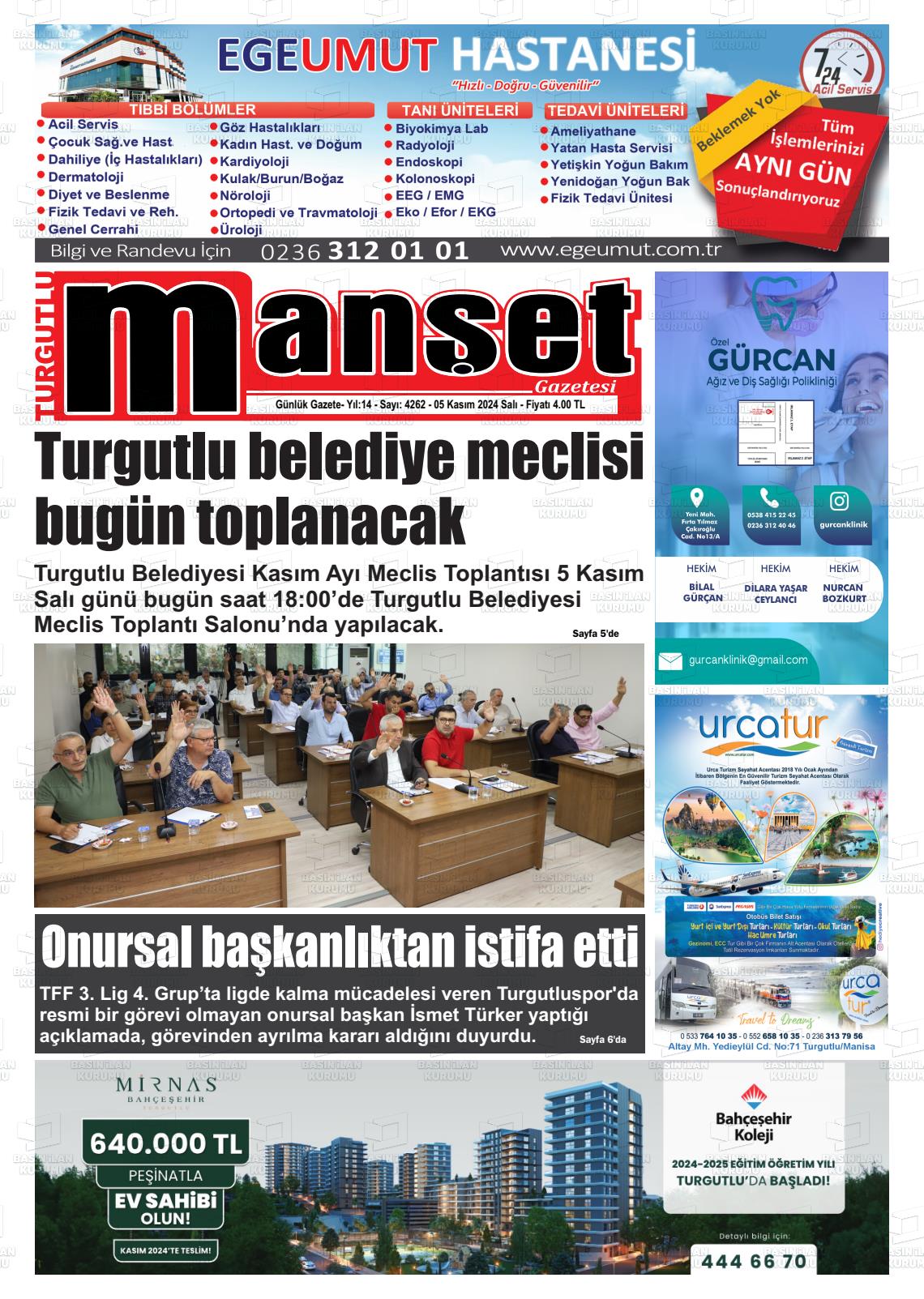 05 Kasım 2024 Turgutlu Manşet Gazete Manşeti