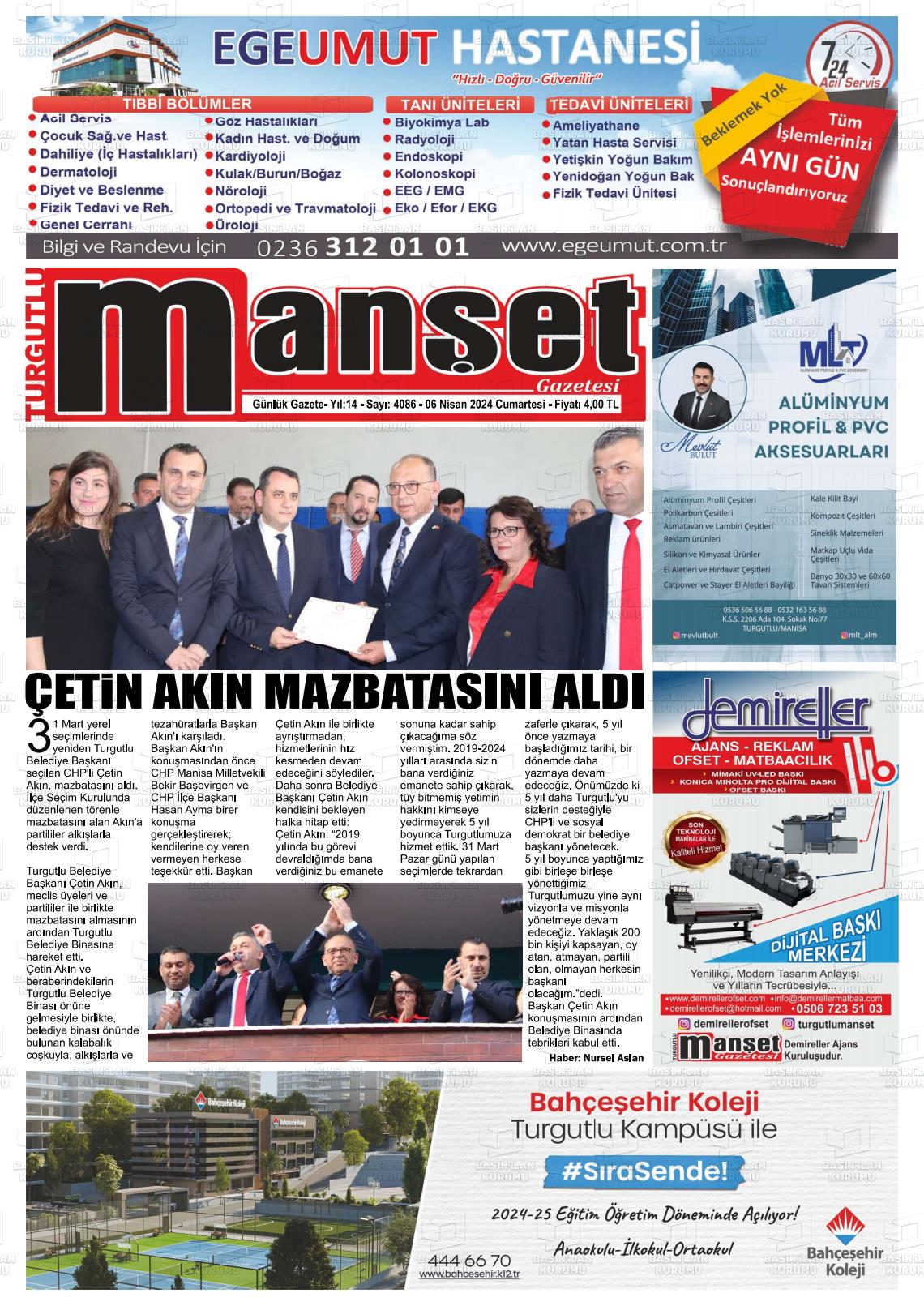 06 Nisan 2024 Turgutlu Manşet Gazete Manşeti