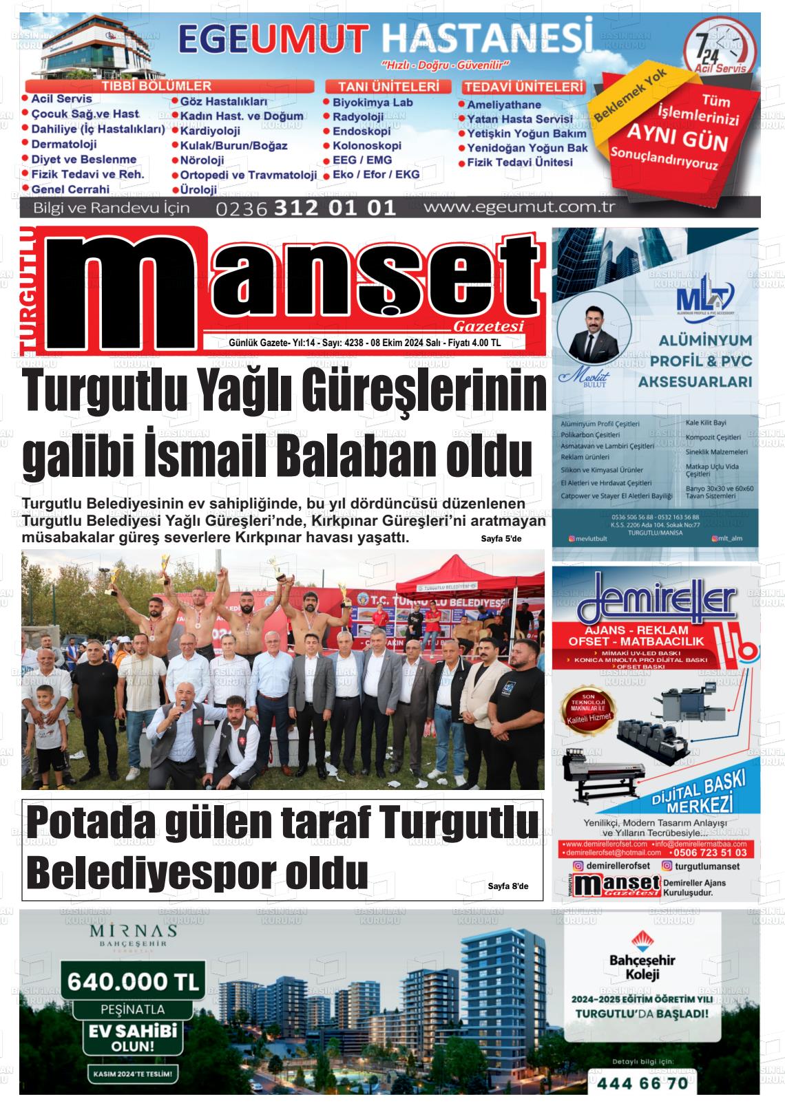 08 Ekim 2024 Turgutlu Manşet Gazete Manşeti