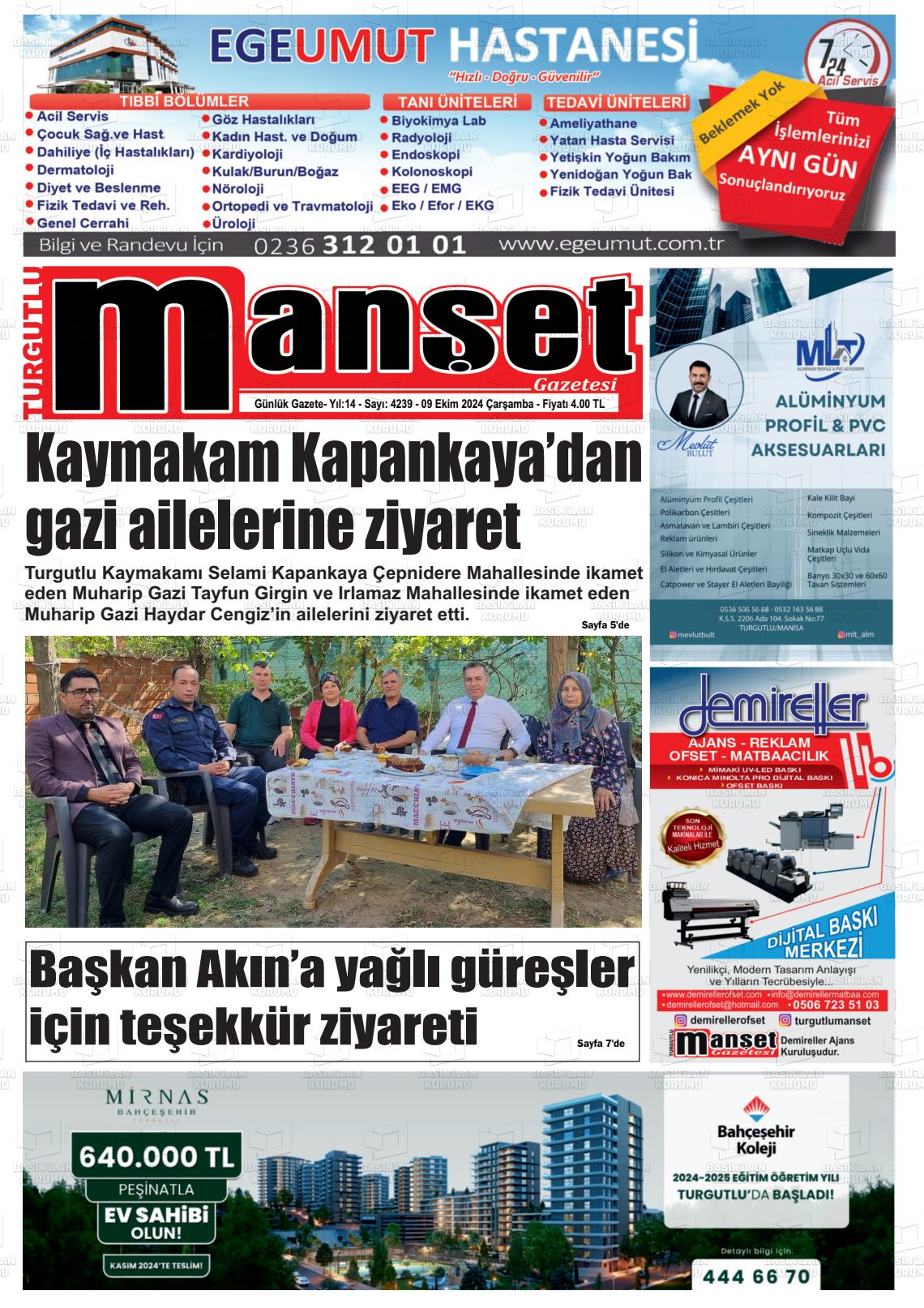 09 Ekim 2024 Turgutlu Manşet Gazete Manşeti