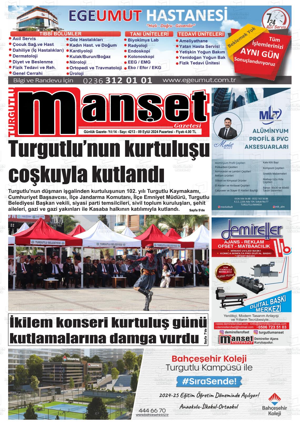 09 Eylül 2024 Turgutlu Manşet Gazete Manşeti