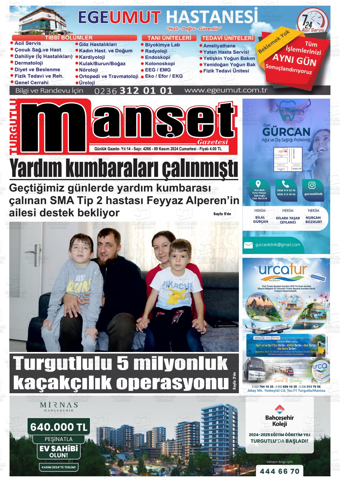 09 Kasım 2024 Turgutlu Manşet Gazete Manşeti