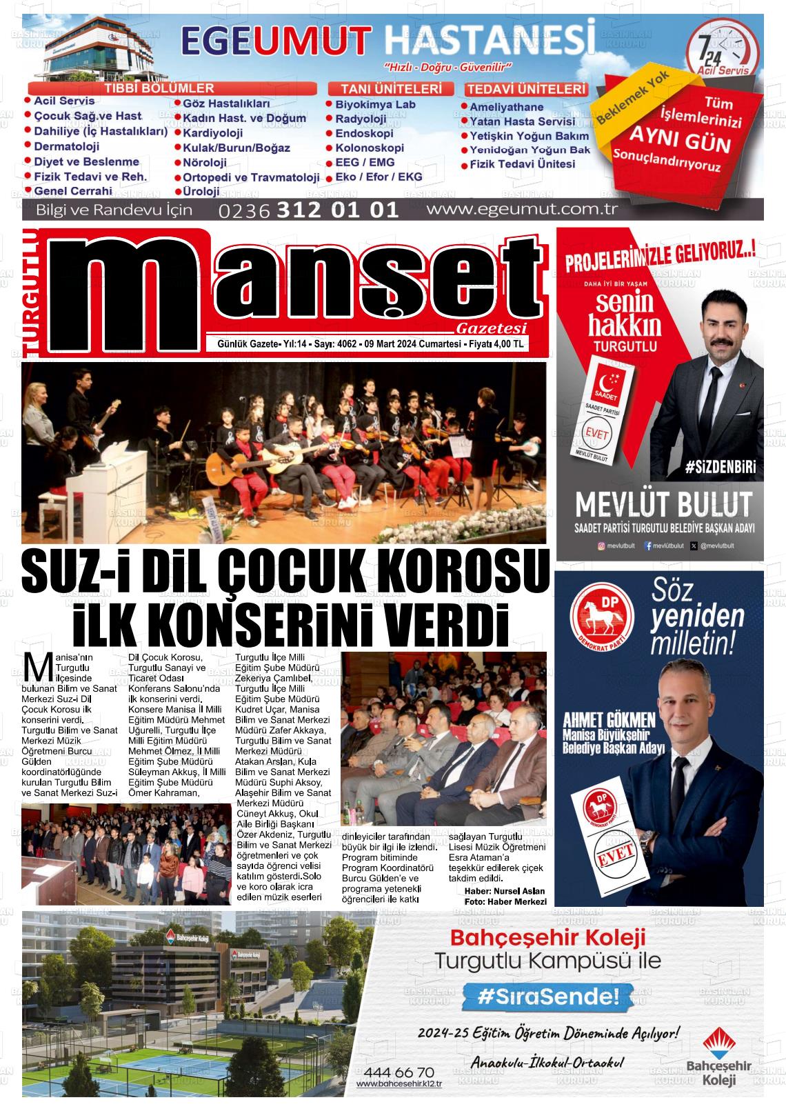 09 Mart 2024 Turgutlu Manşet Gazete Manşeti