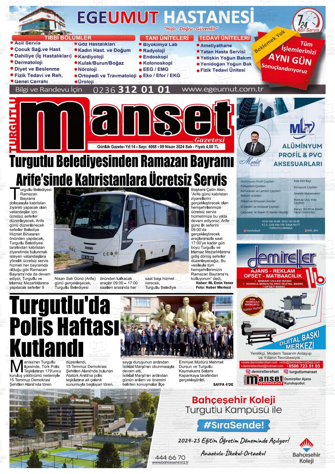 09 Nisan 2024 Turgutlu Manşet Gazete Manşeti