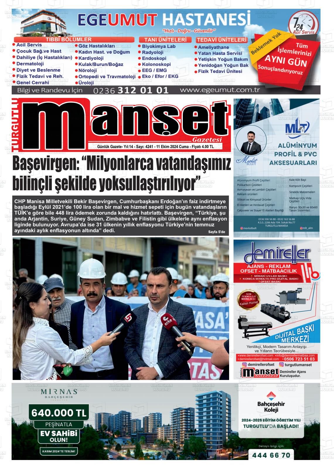 11 Ekim 2024 Turgutlu Manşet Gazete Manşeti