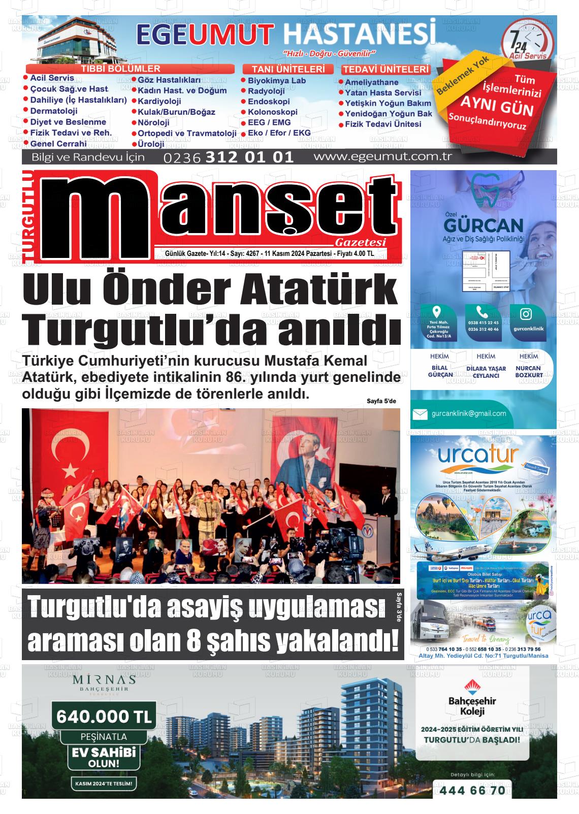 11 Kasım 2024 Turgutlu Manşet Gazete Manşeti