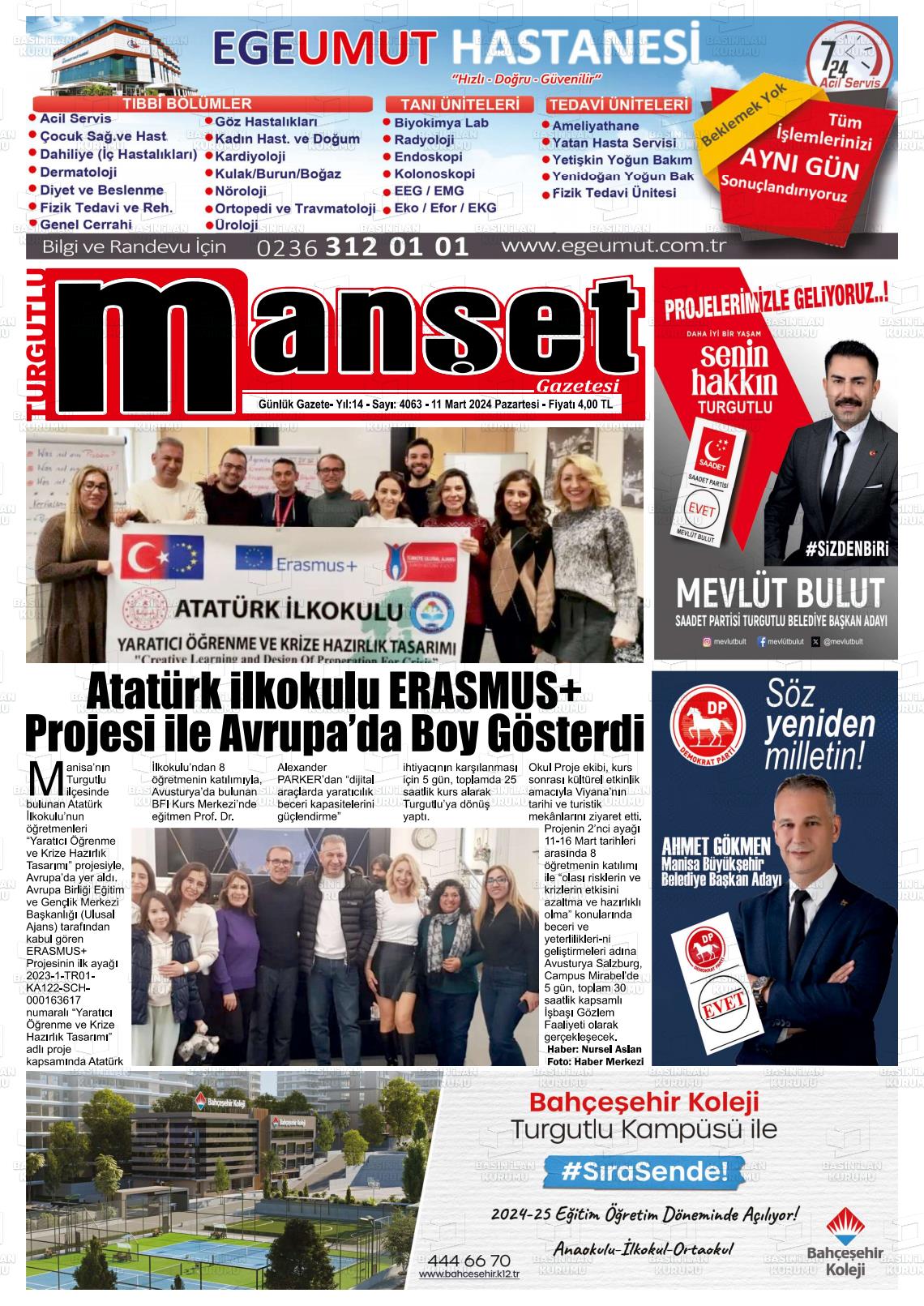 11 Mart 2024 Turgutlu Manşet Gazete Manşeti