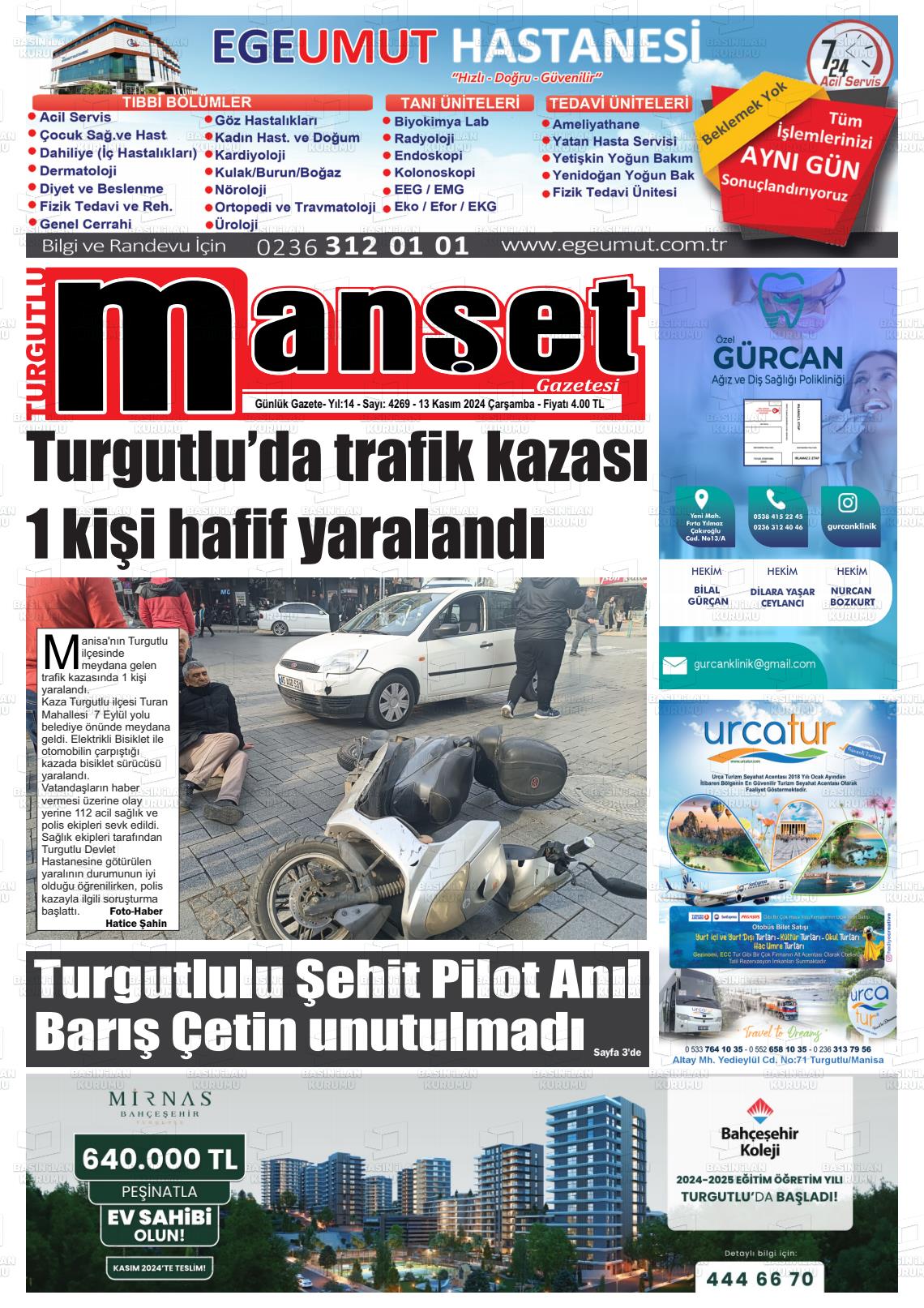 13 Kasım 2024 Turgutlu Manşet Gazete Manşeti