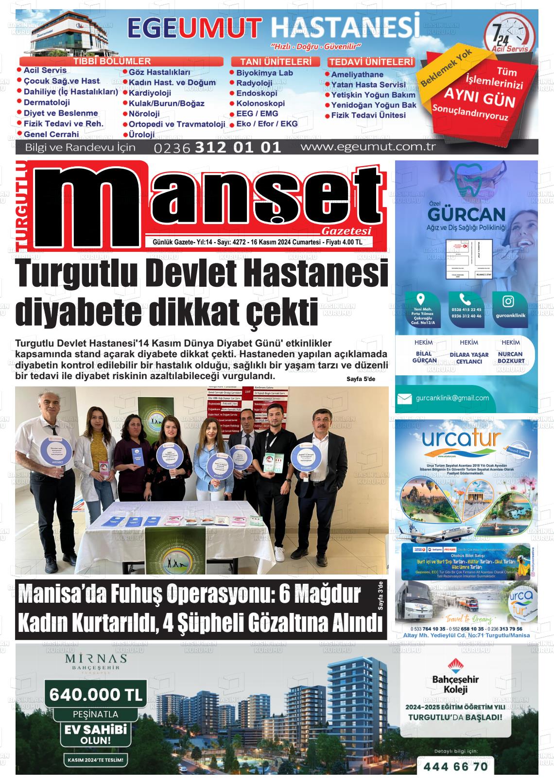 16 Kasım 2024 Turgutlu Manşet Gazete Manşeti