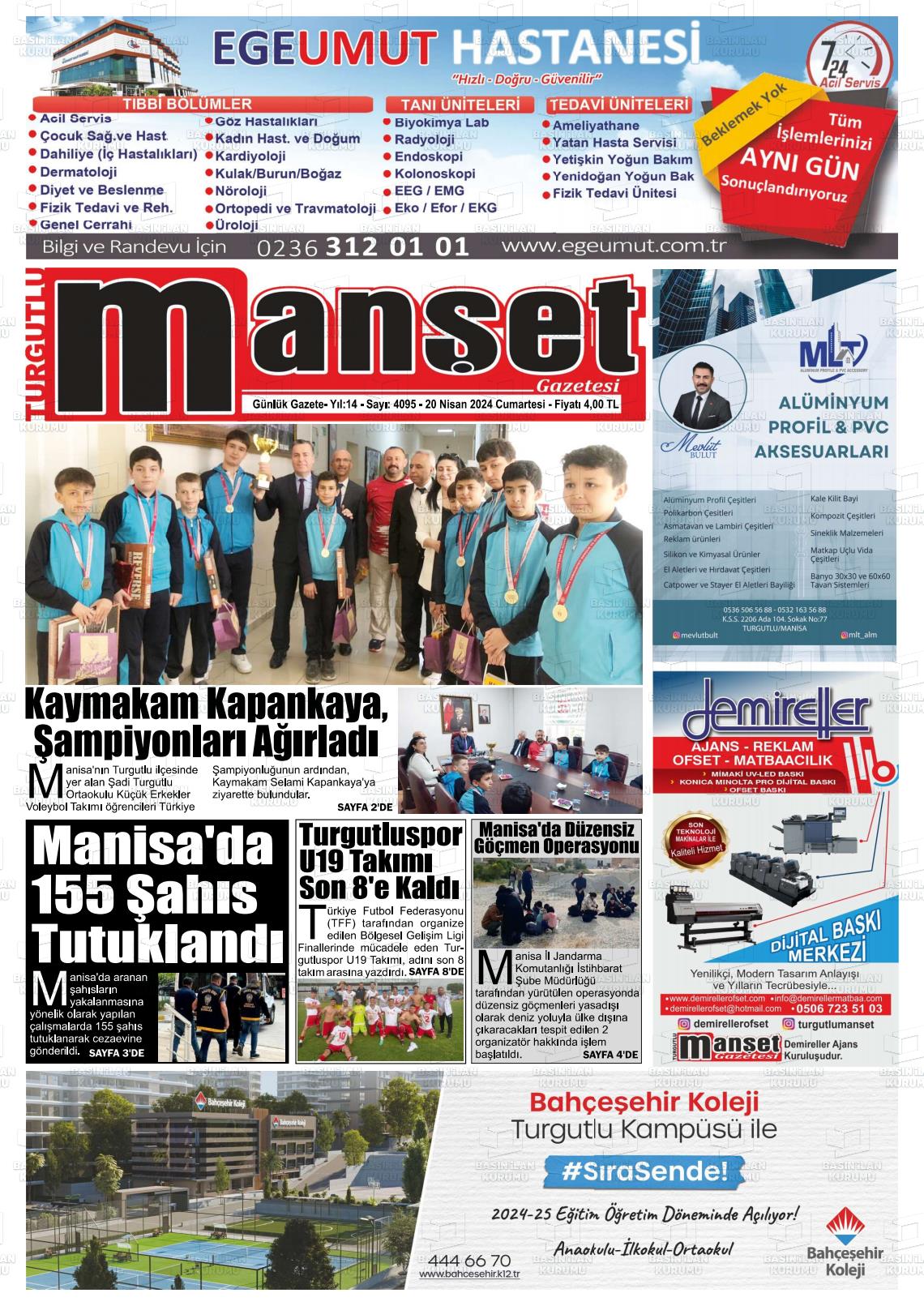 20 Nisan 2024 Turgutlu Manşet Gazete Manşeti