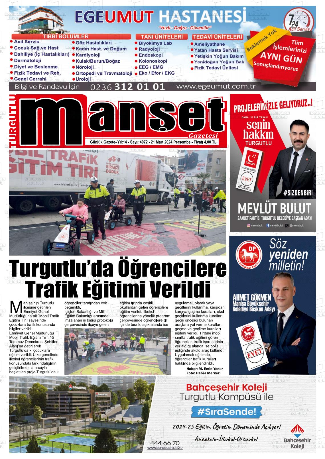 21 Mart 2024 Turgutlu Manşet Gazete Manşeti