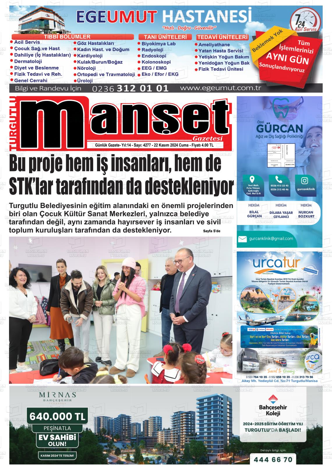 22 Kasım 2024 Turgutlu Manşet Gazete Manşeti