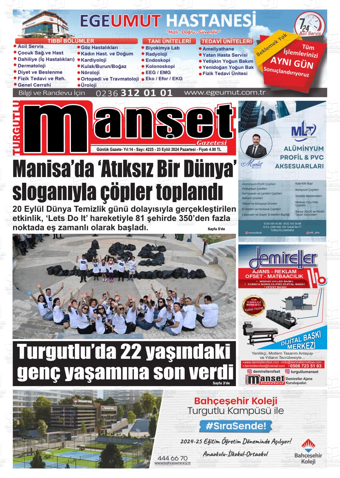 23 Eylül 2024 Turgutlu Manşet Gazete Manşeti