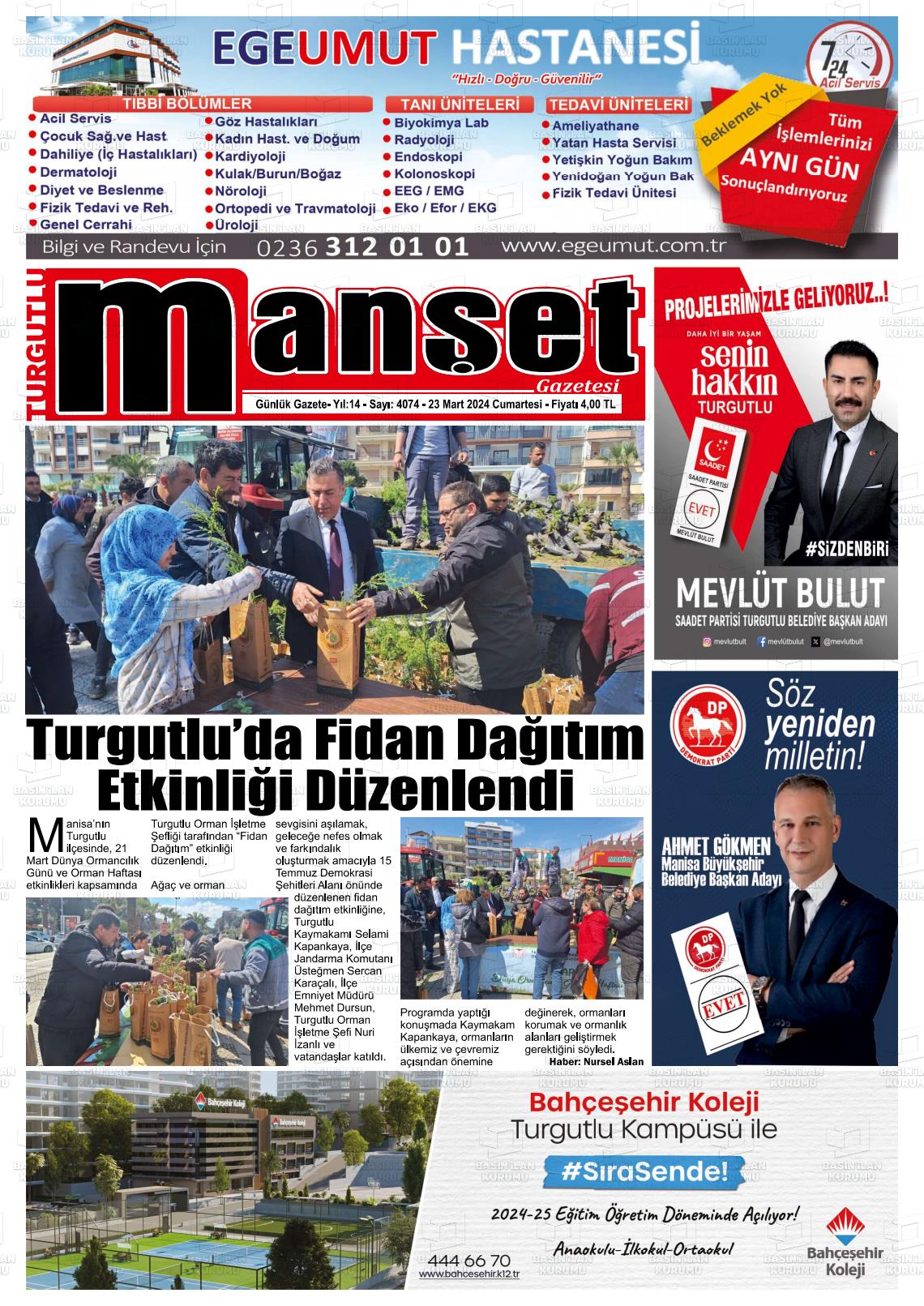 23 Mart 2024 Turgutlu Manşet Gazete Manşeti