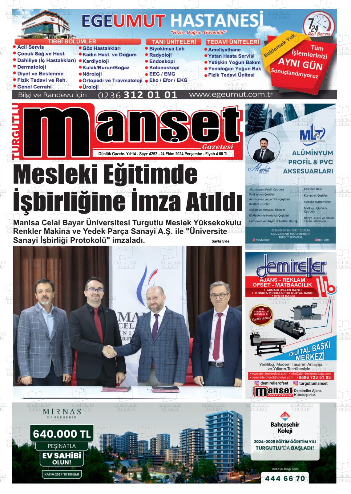 24 Ekim 2024 Turgutlu Manşet Gazete Manşeti