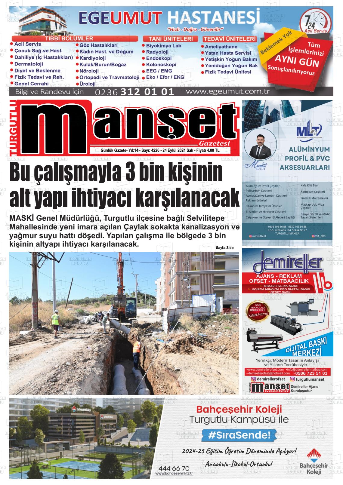 24 Eylül 2024 Turgutlu Manşet Gazete Manşeti