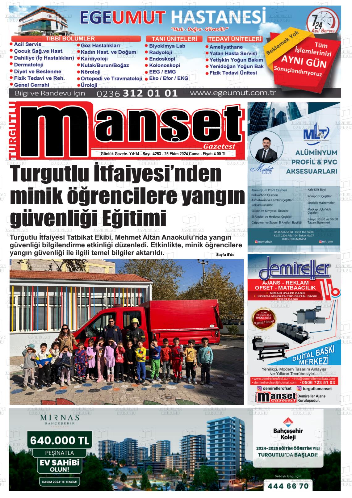 26 Ekim 2024 Turgutlu Manşet Gazete Manşeti