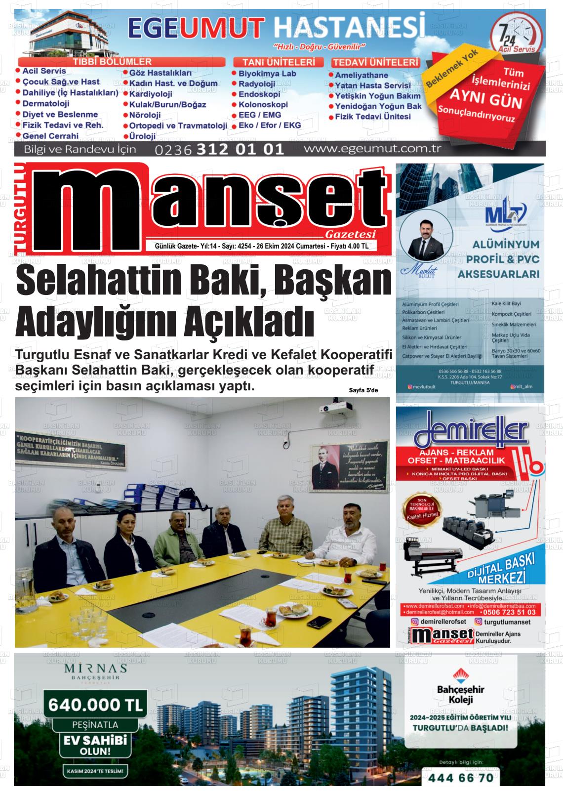 26 Ekim 2024 Turgutlu Manşet Gazete Manşeti