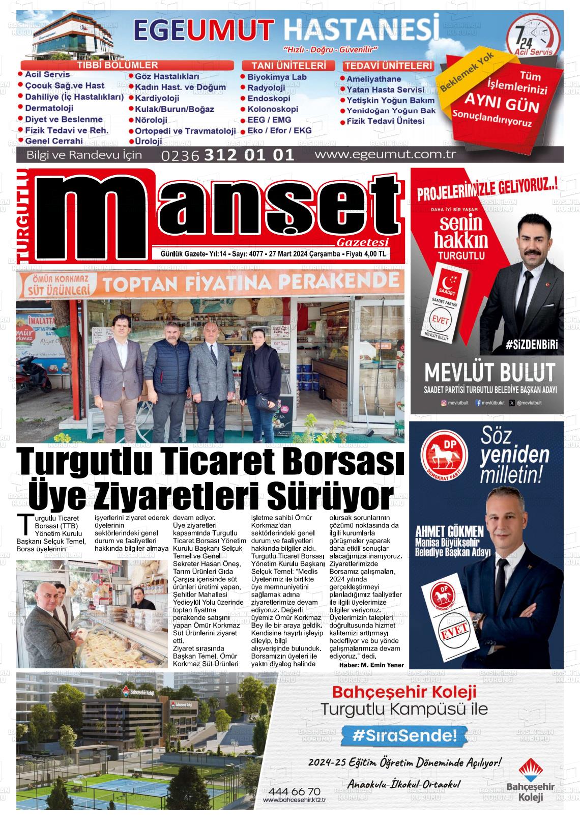 27 Mart 2024 Turgutlu Manşet Gazete Manşeti