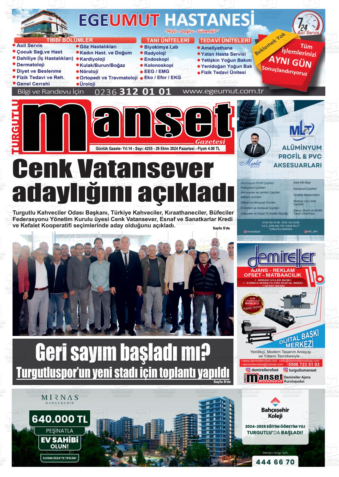 28 Ekim 2024 Turgutlu Manşet Gazete Manşeti