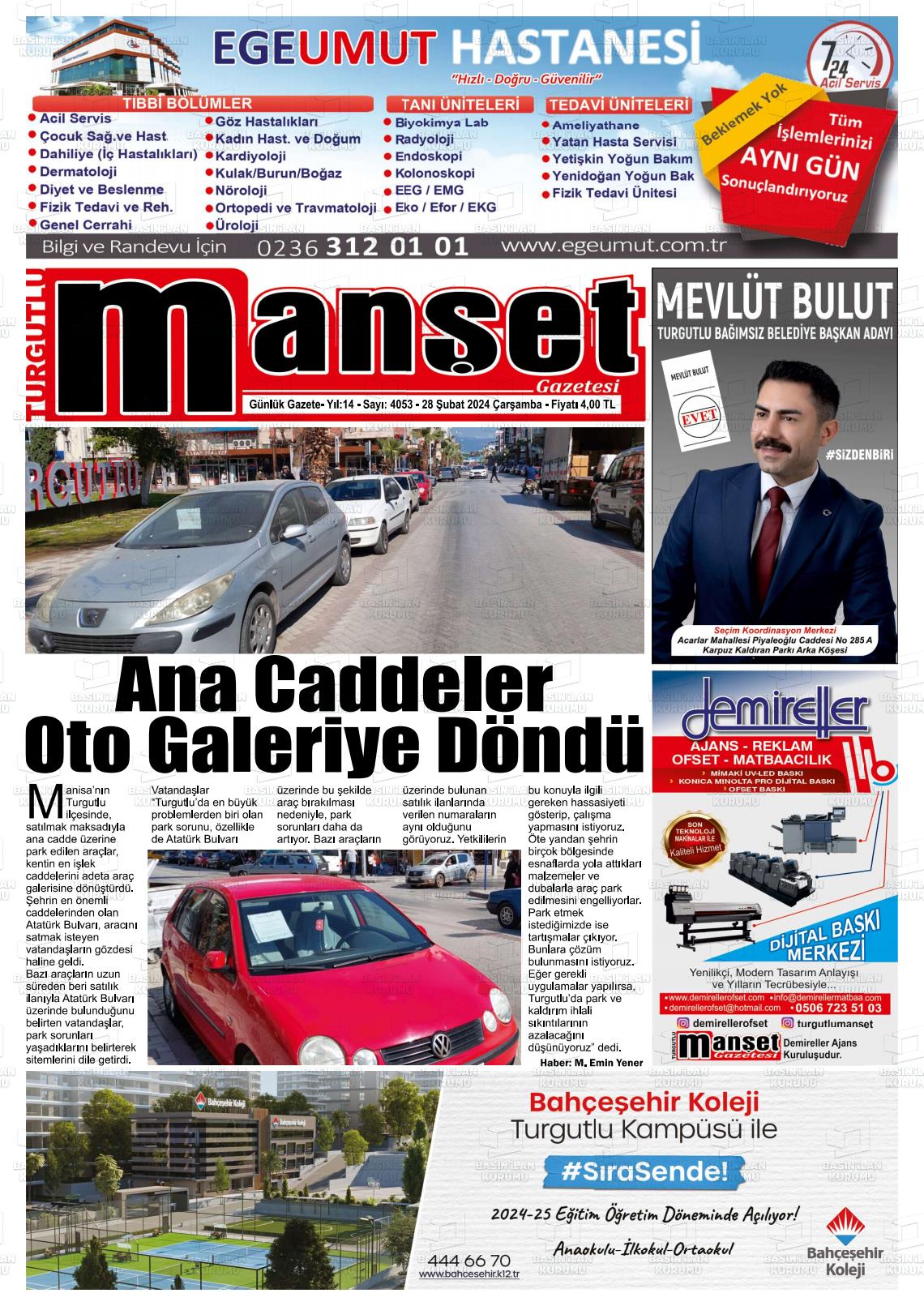 28 Şubat 2024 Turgutlu Manşet Gazete Manşeti