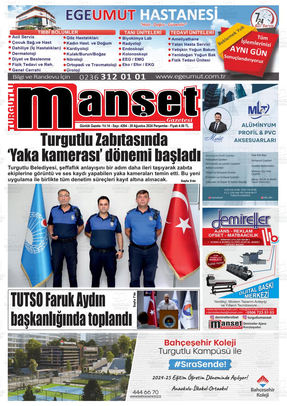 29 Ağustos 2024 Turgutlu Manşet Gazete Manşeti