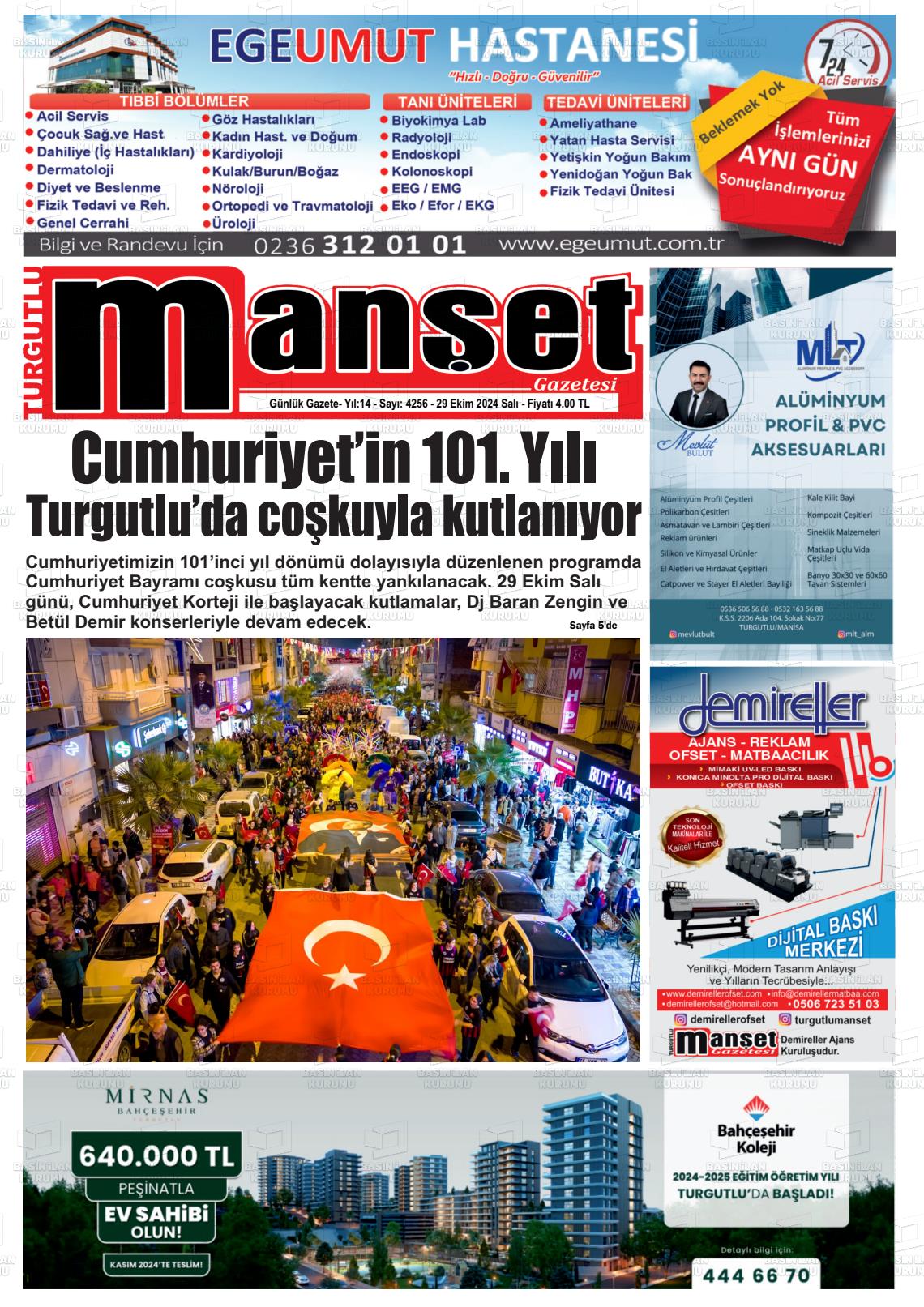 29 Ekim 2024 Turgutlu Manşet Gazete Manşeti