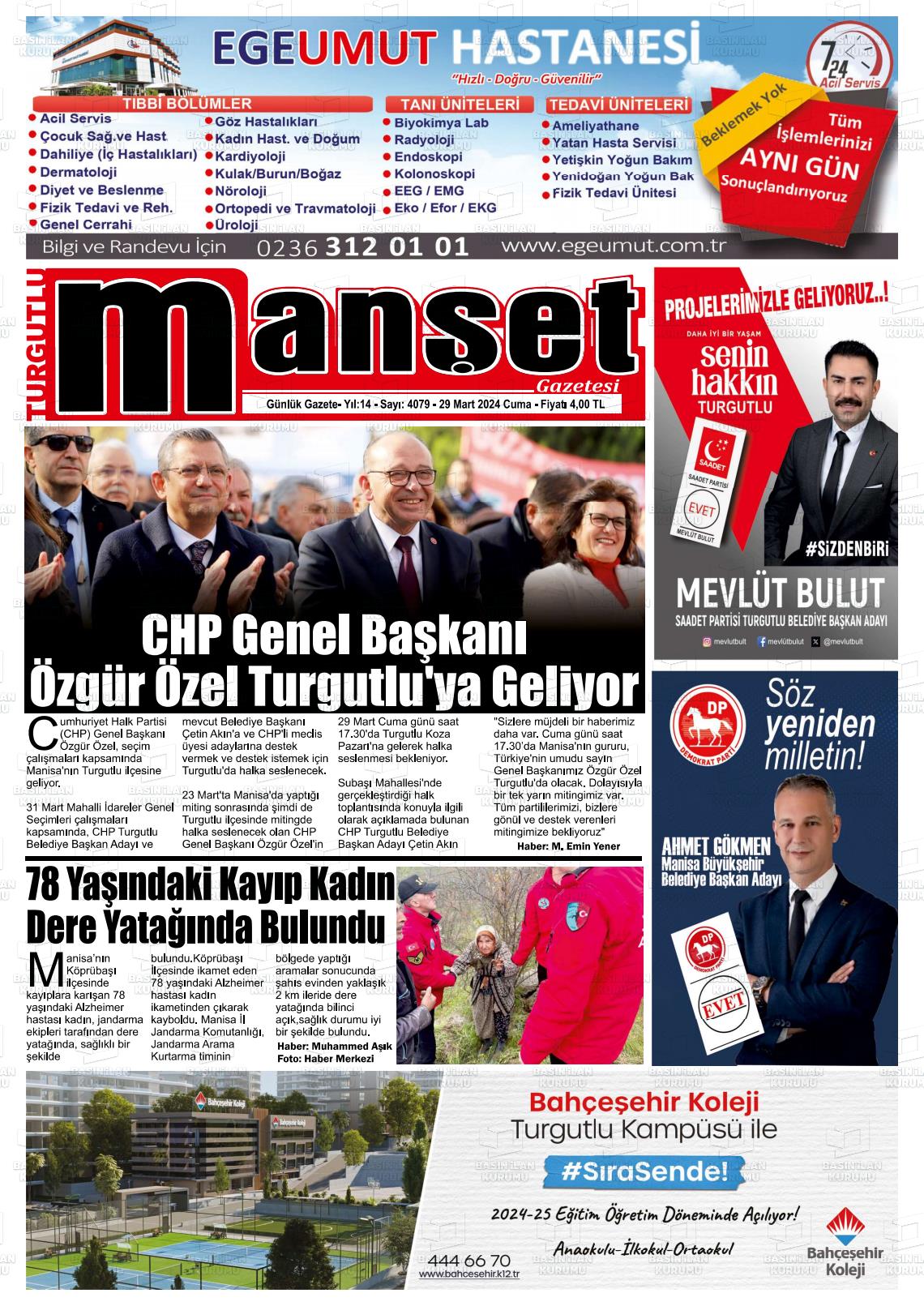 29 Mart 2024 Turgutlu Manşet Gazete Manşeti