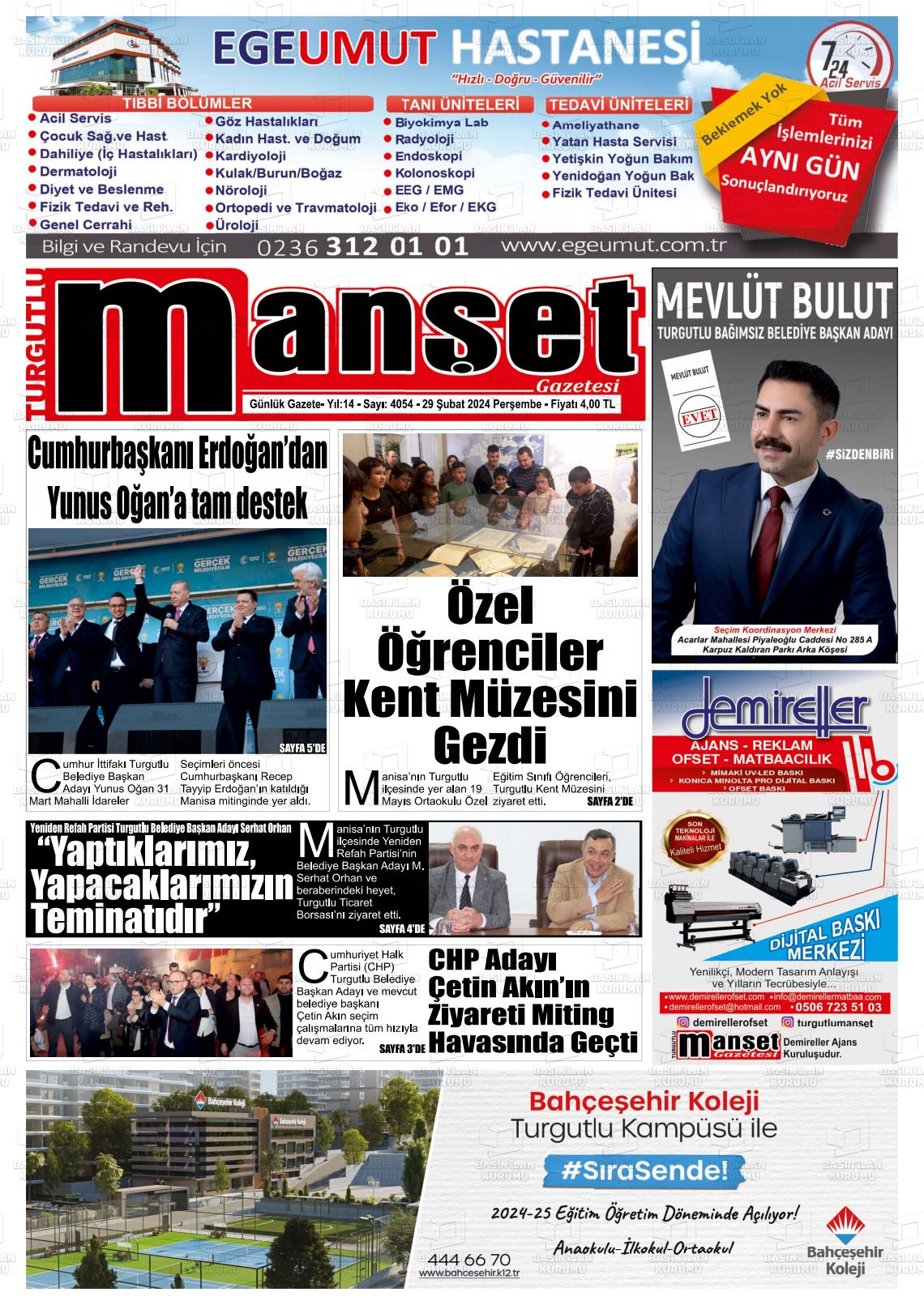 29 Şubat 2024 Turgutlu Manşet Gazete Manşeti