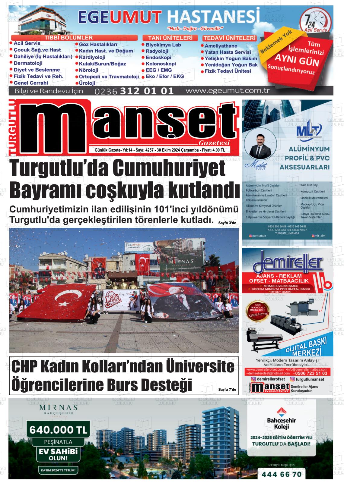 30 Ekim 2024 Turgutlu Manşet Gazete Manşeti